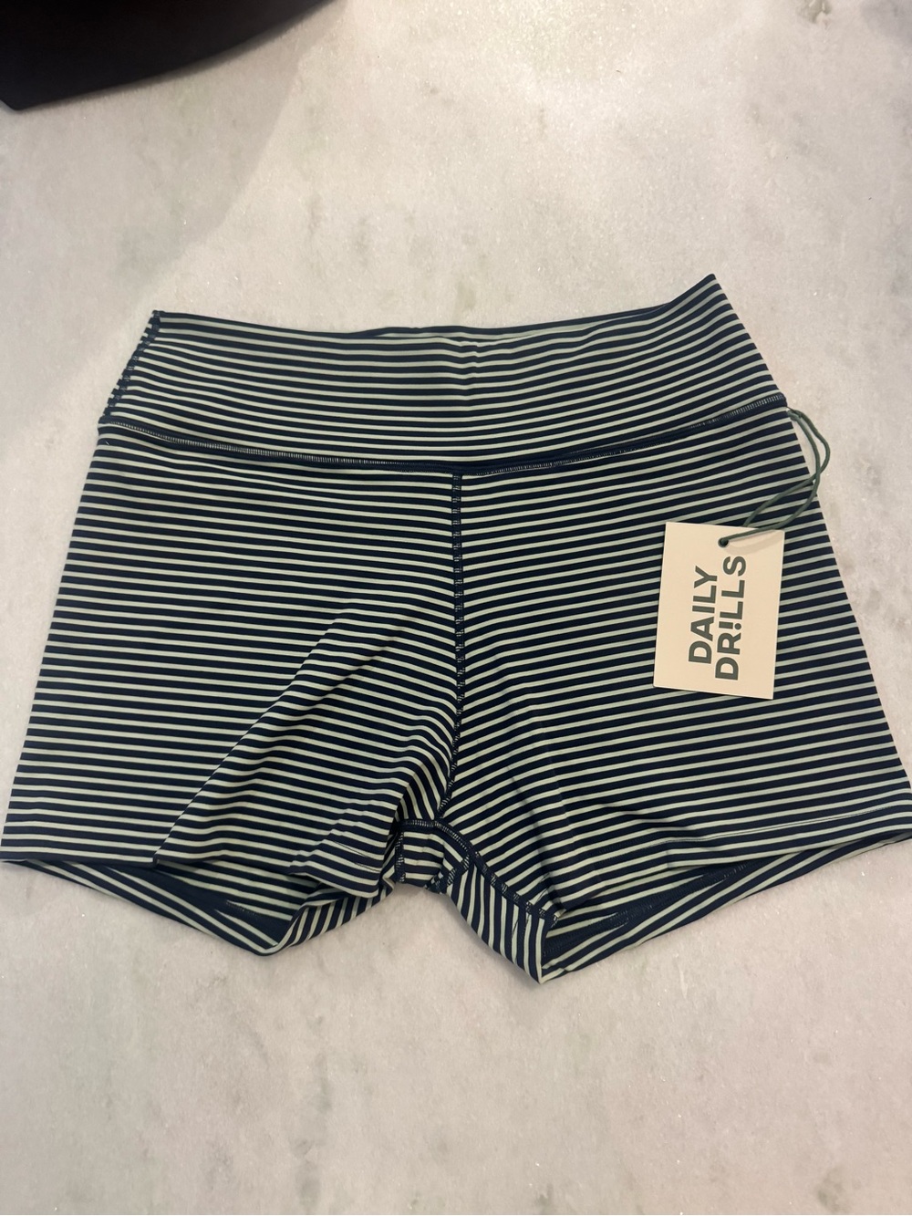 Daily Drills Navy and Miny Striped High-Waist Bike Shorts
